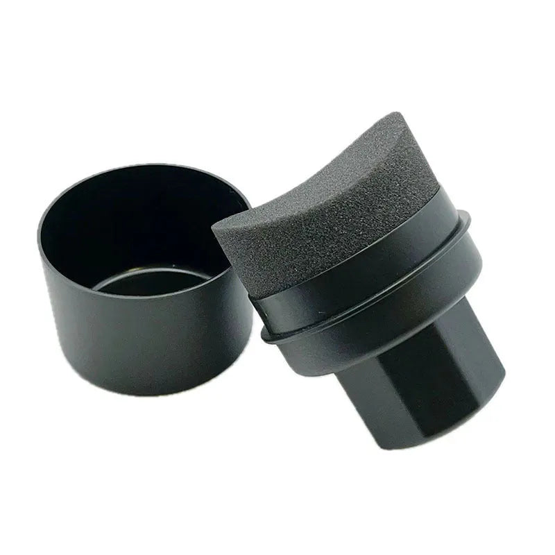 Black car tyre polishing sponge brush with snap-on lid, showing high-density foam head and polypropylene handle.