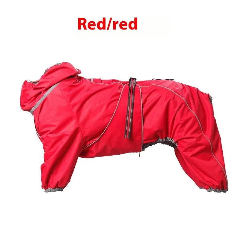 Dog wearing red cotton-padded shell jacket with sports style design