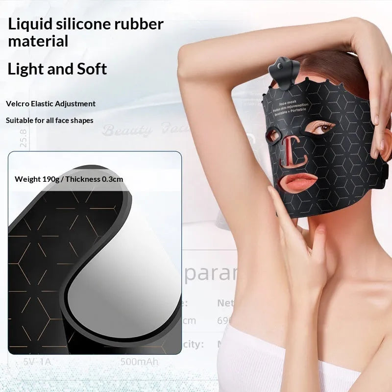 Wireless portable LED silicone face mask device with 7-colour crown lighting, 500mAh battery, in Black, Green or Brown