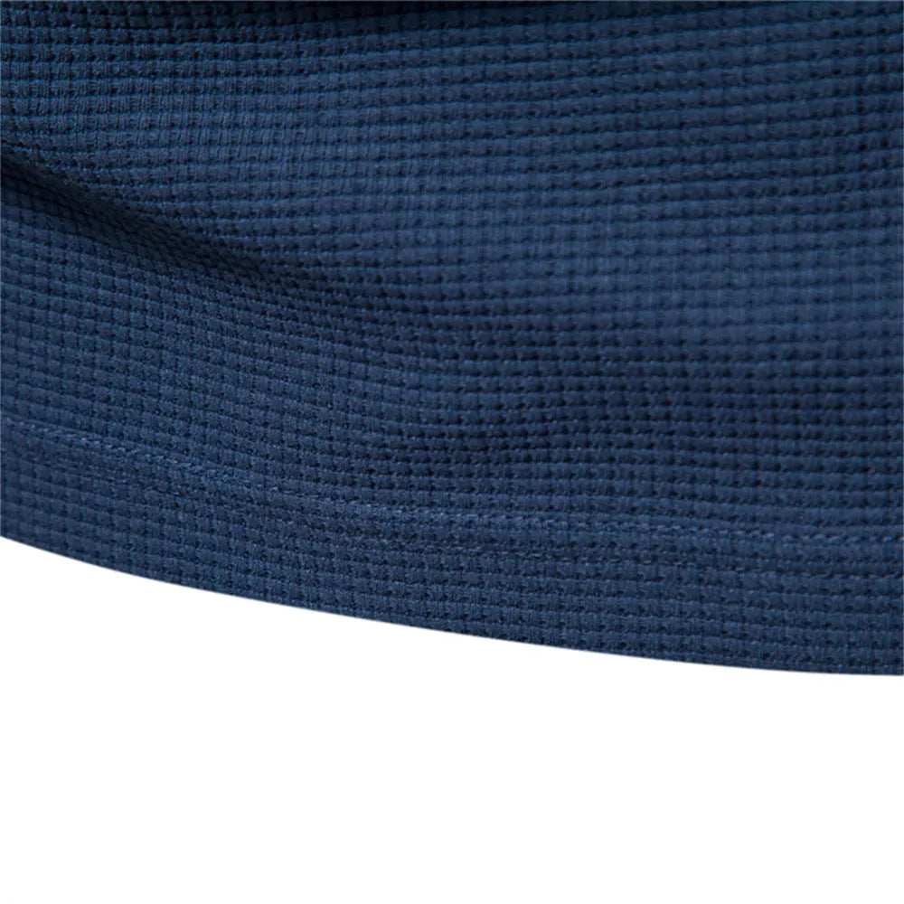 Men's round neck cotton waffle long sleeve top with pocket, available in multiple solid colours