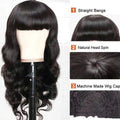 Body wave full machine made non-lace human hair wig for women, available in 12 to 30 inch lengths