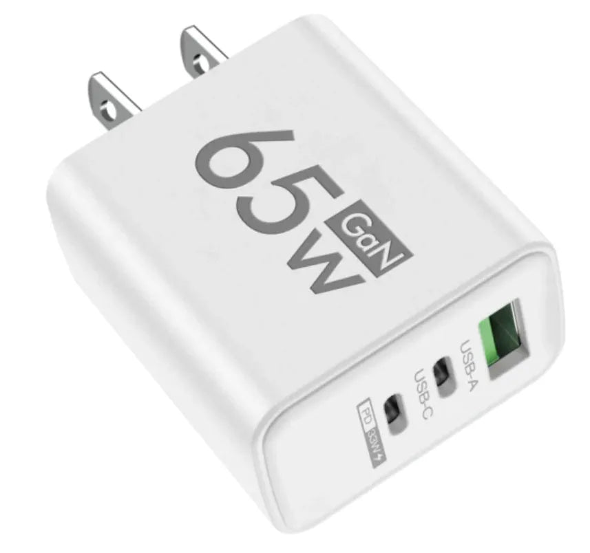 65W frosted square multi-port charger with 1USB and 2PD ports in EU White colour variant