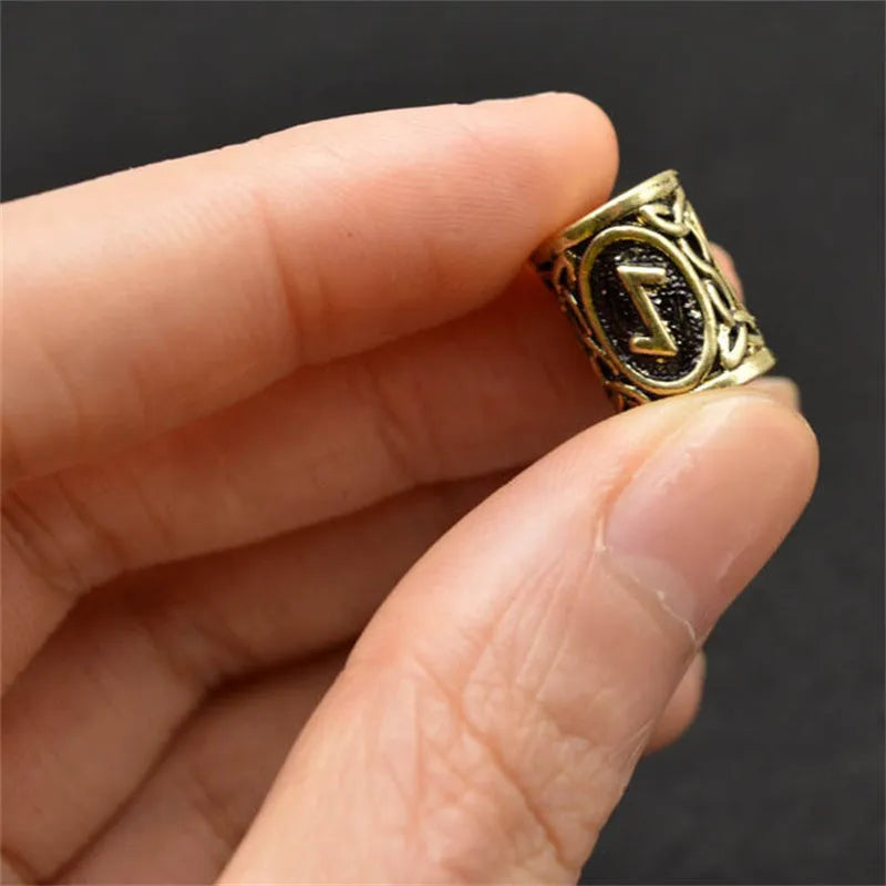 Set of 24 Viking rune beard beads in antique silver, bronze, and red brass finishes