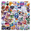 A sheet of colourful tea cup graffiti design waterproof vinyl stickers for DIY personalisation.