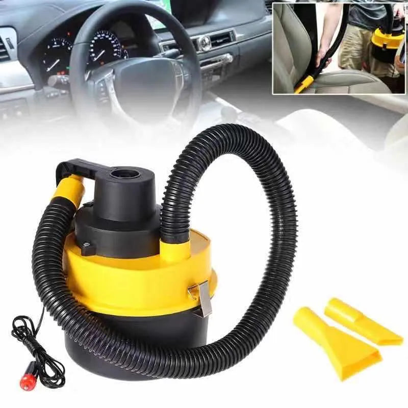 Car portable vacuum cleaner with 12V 90W power, black hose, and attachments in red