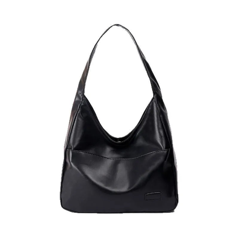 Women's soft PU leather shoulder bag in retro style with 32cm dimensions and open pocket design