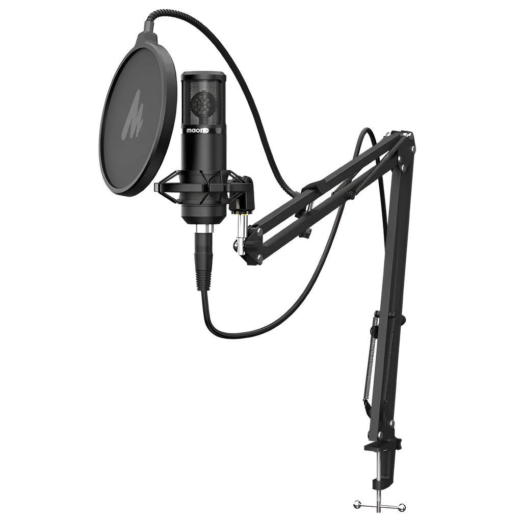 Maono Shunk PM320 black and gold live microphone set with XLR connector on stand