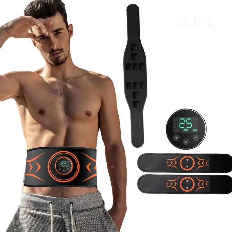 Rechargeable EMS abdominal muscle stimulator belt with extension strap and arm stickers