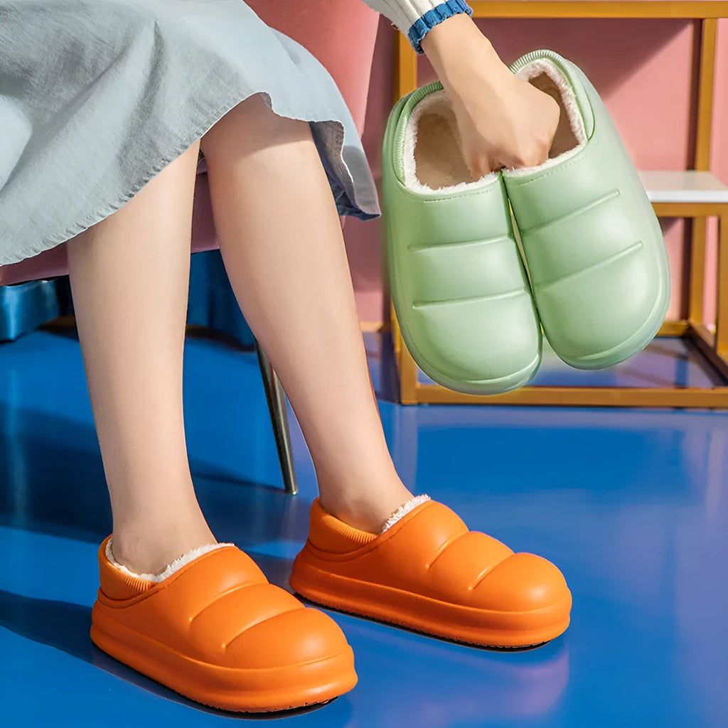 EVA cotton slippers with non-slip soles in yellow, green, black, grey, pink or orange colours
