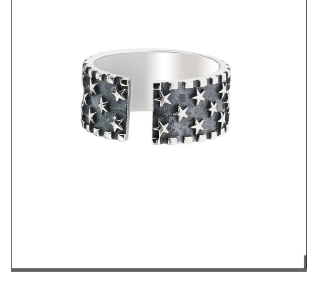 925 sterling silver adjustable ring with geometric five-pointed star pattern for men and women