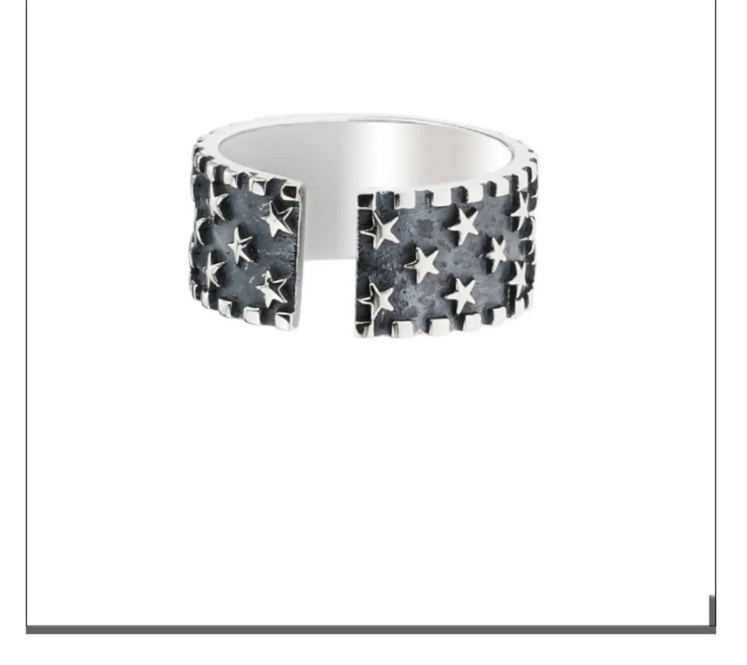 925 sterling silver adjustable ring with geometric five-pointed star pattern for men and women
