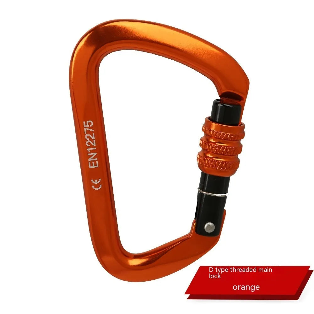 D-type rock climbing safety lock with automatic or threaded gate mechanism in various colours