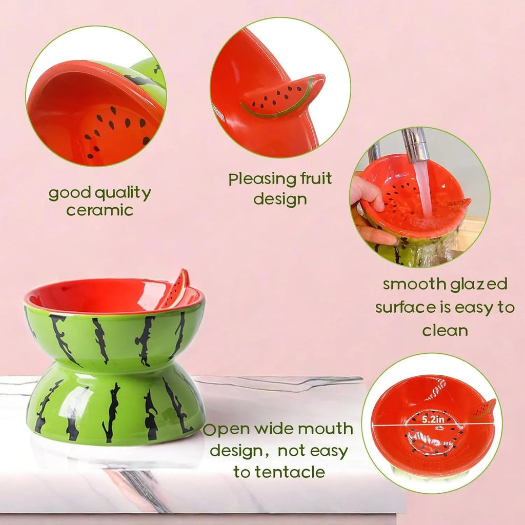 Ceramic raised cat bowl with tilted design in home setting