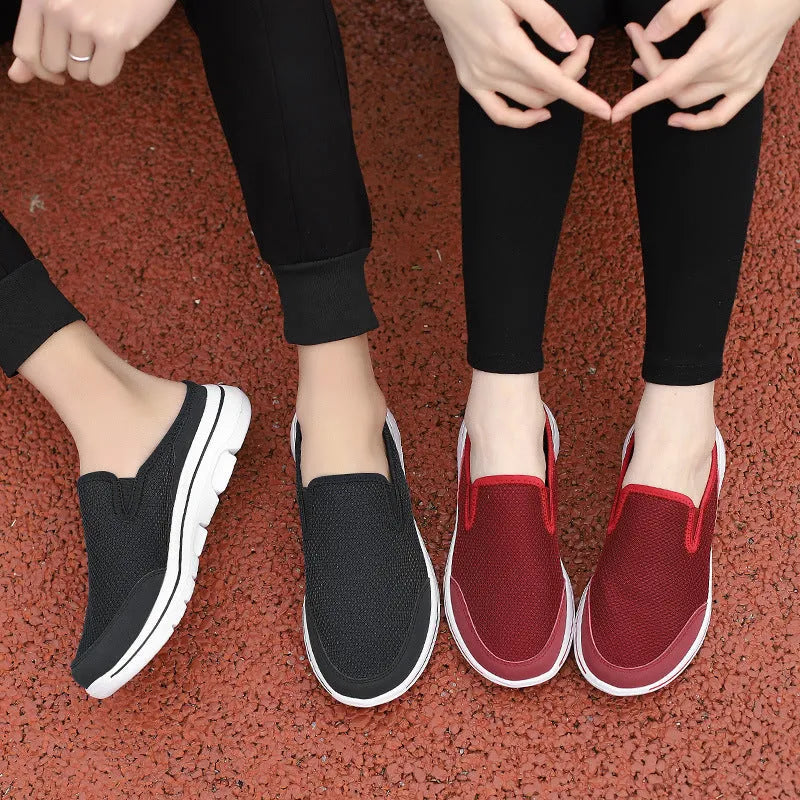 Breathable mesh toe holder slippers in solid colours on a flat MD sole.