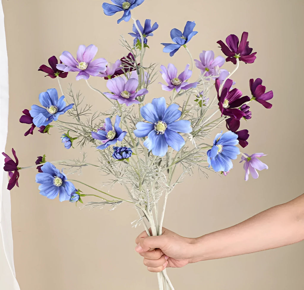 Small Persian chrysanthemum fake bouquet in autumn champagne colour, used as photography prop and home decoration, made from plastic and silk flowers