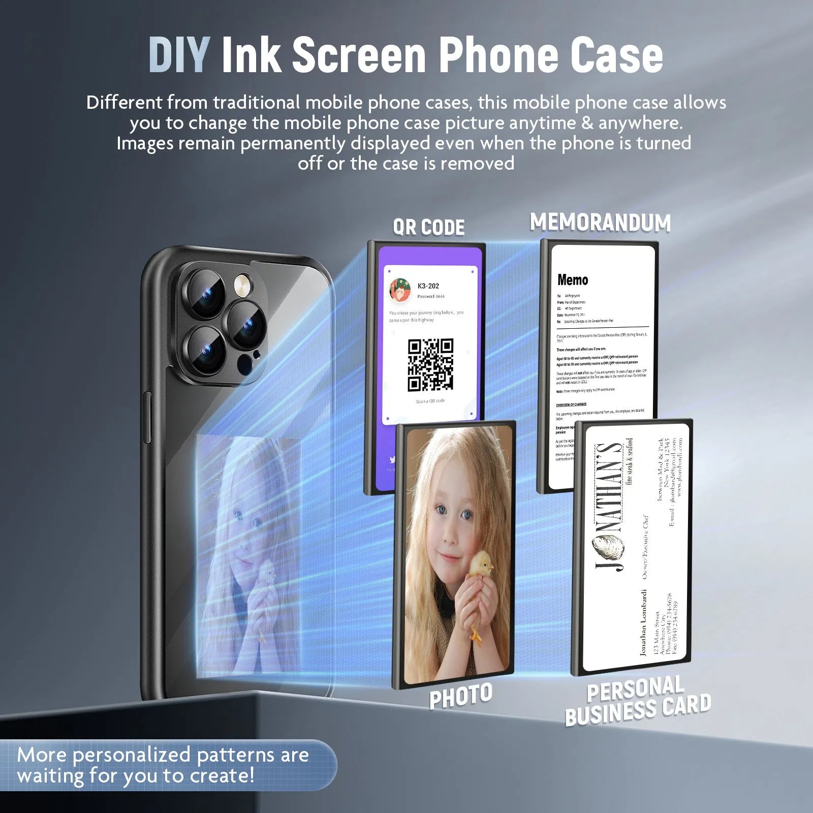 iPhone 15 Pro NFC ink screen flip phone case in black or purple colours