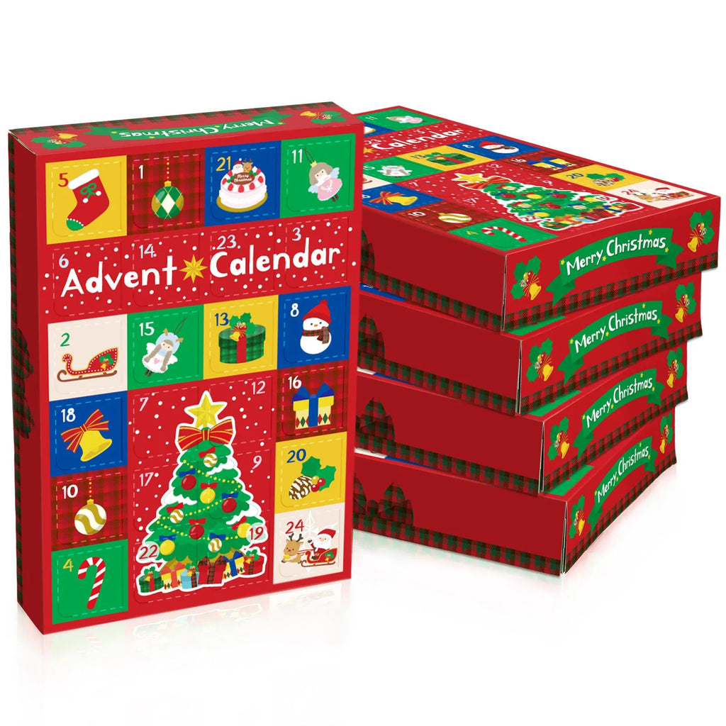 24-grid Christmas blind box with calendar spot stamp design, 25x17x4cm, on festive background