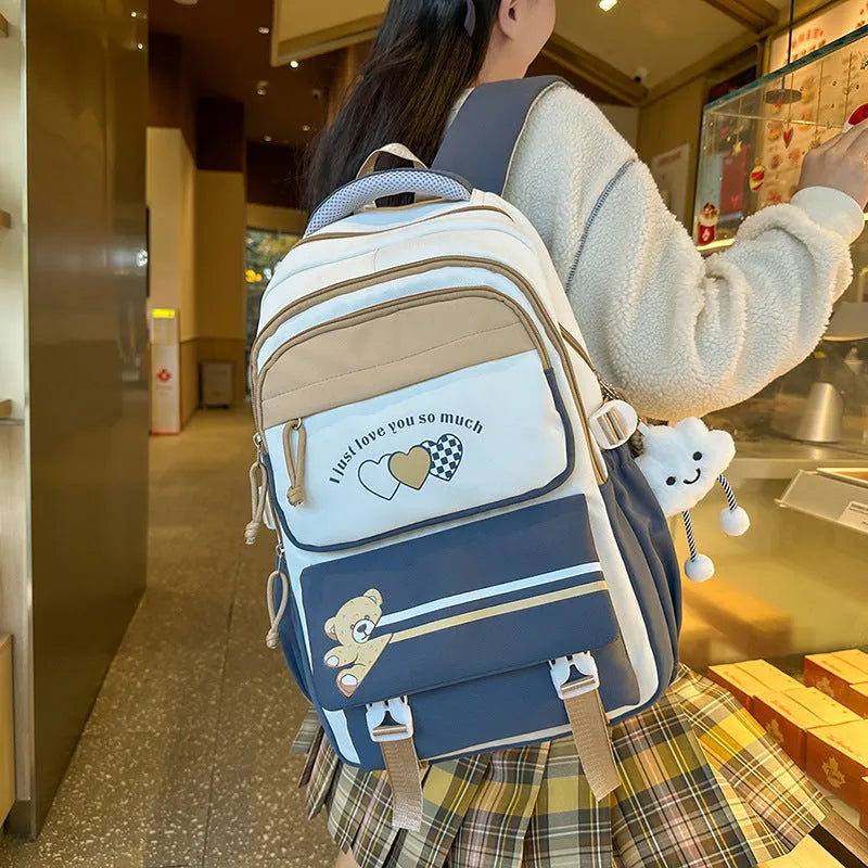 Student portable burden alleviation backpack for middle school high school girls in large capacity, available in multiple colours