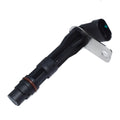 Black General Motors car sensor replacement part on a white background.
