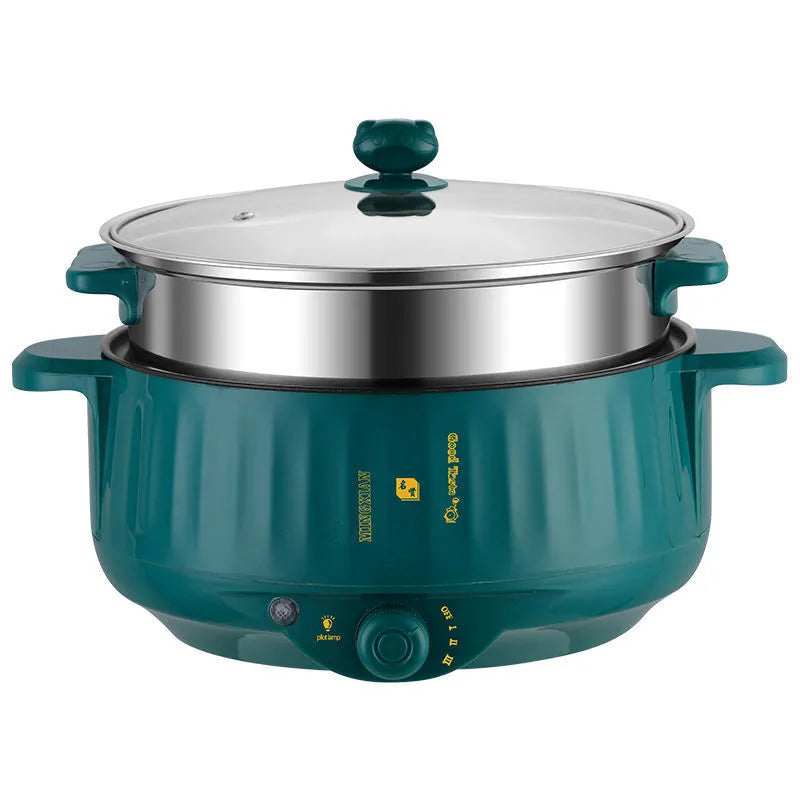 Integrated electric hot pot with non-stick coating and stainless steel body in green colour