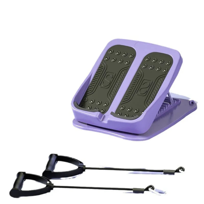 Foldable skinny leg stretch board with oblique pedal in ABS PP, available in purple or green