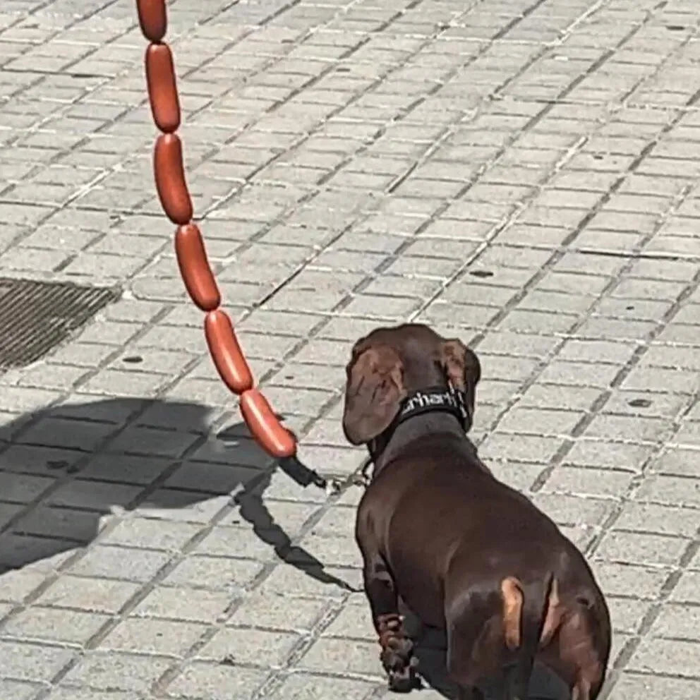 Brown sausage-themed cat rope toy with hand grip tape, total length 108cm
