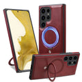 PU leather magnetic ring holder phone case with kickstand in black for Samsung S24