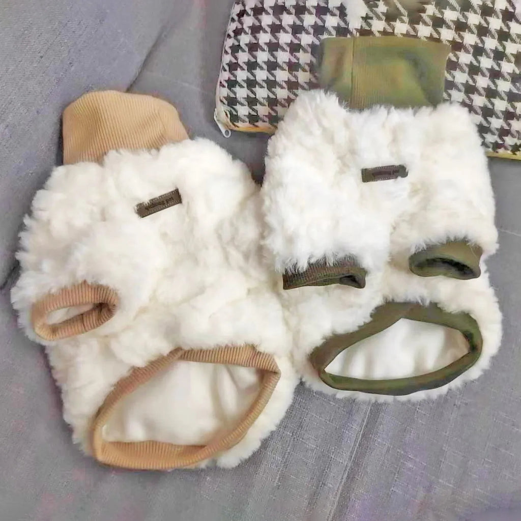 Creamy green turtleneck dog coat for small and medium-sized dogs showing high collar design