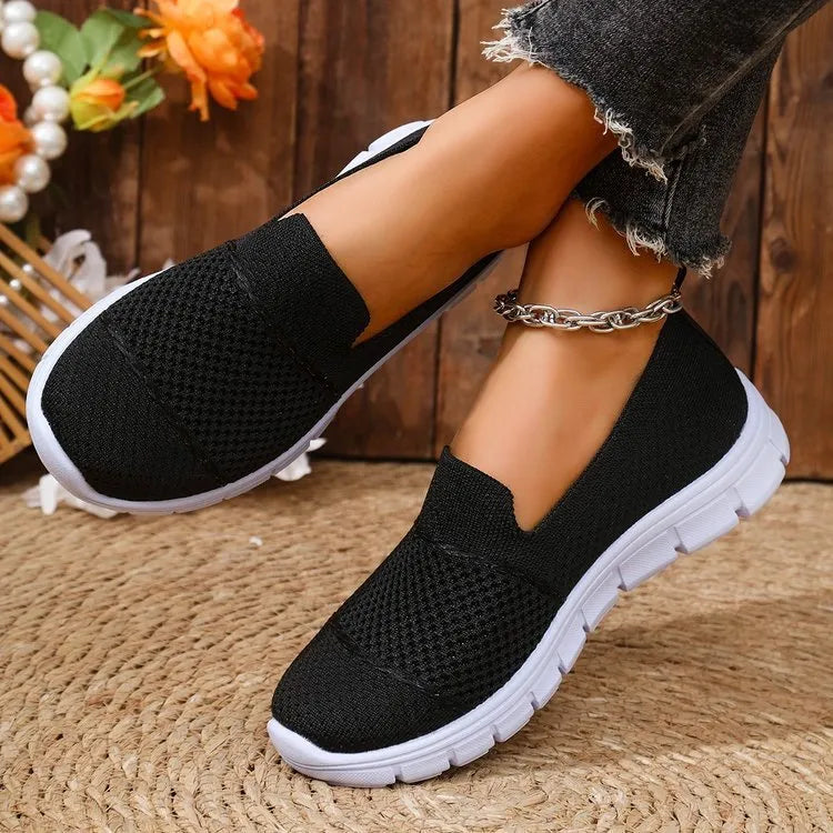 Women's mesh breathable flat casual shoes in black, light grey, dark grey, or khaki, sizes 36-43