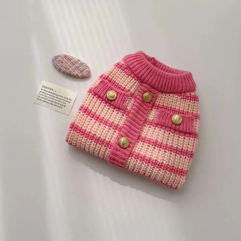 Pink striped sweater pet clothes in classic style, polyester pet jumper available in XS S M L XL