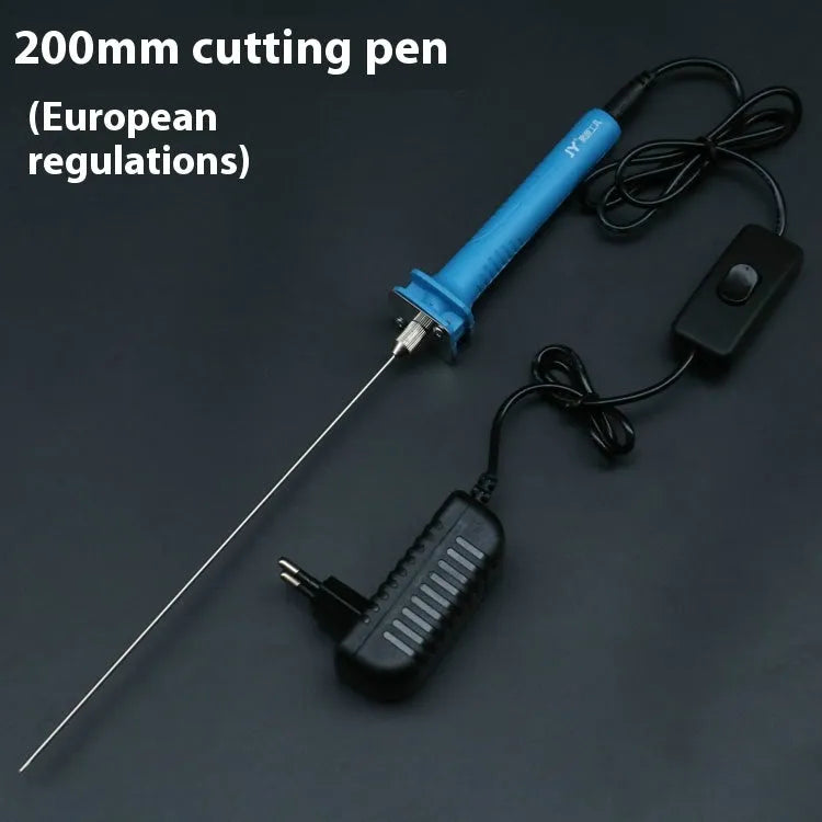 Blue plastic-handled electric heating cutter pen with heated tip for cutting foam and pearl cotton materials