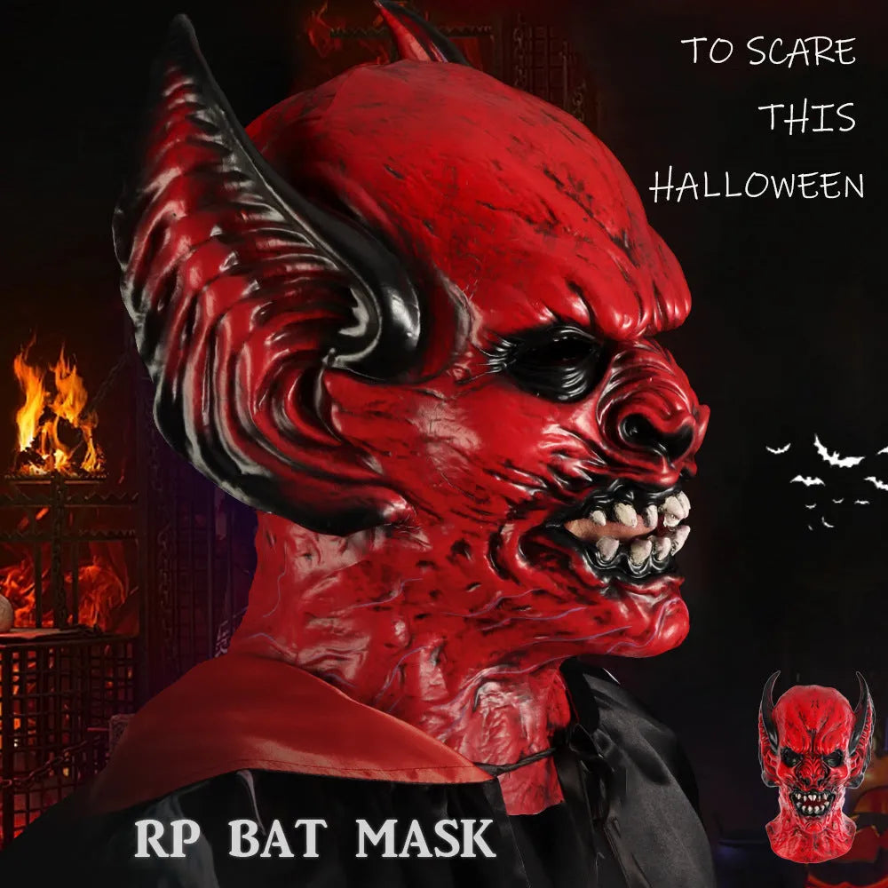Red bat horror costume mask made from RP foam for Halloween dress-up.