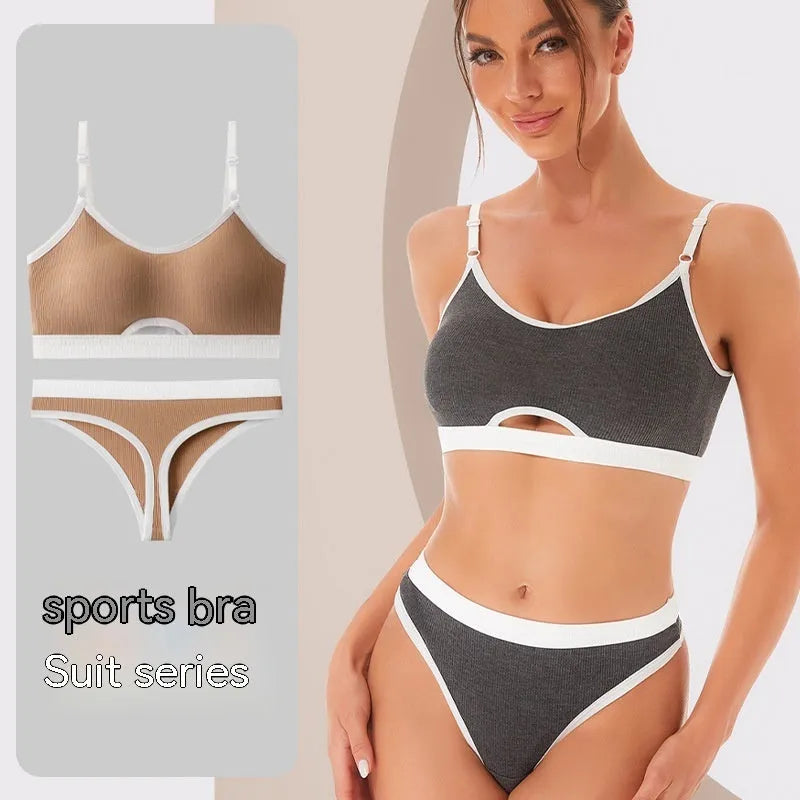 Underwired tube top sports bra set with moulded cups in black, dark grey, green, khaki, light grey and white colours