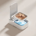 White pet single meal feeder with visual timer and ice crystal cooling box