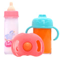 Plastic magic bottle nipple doll accessory set for 14-18 inch dolls in pony pink or bear blue