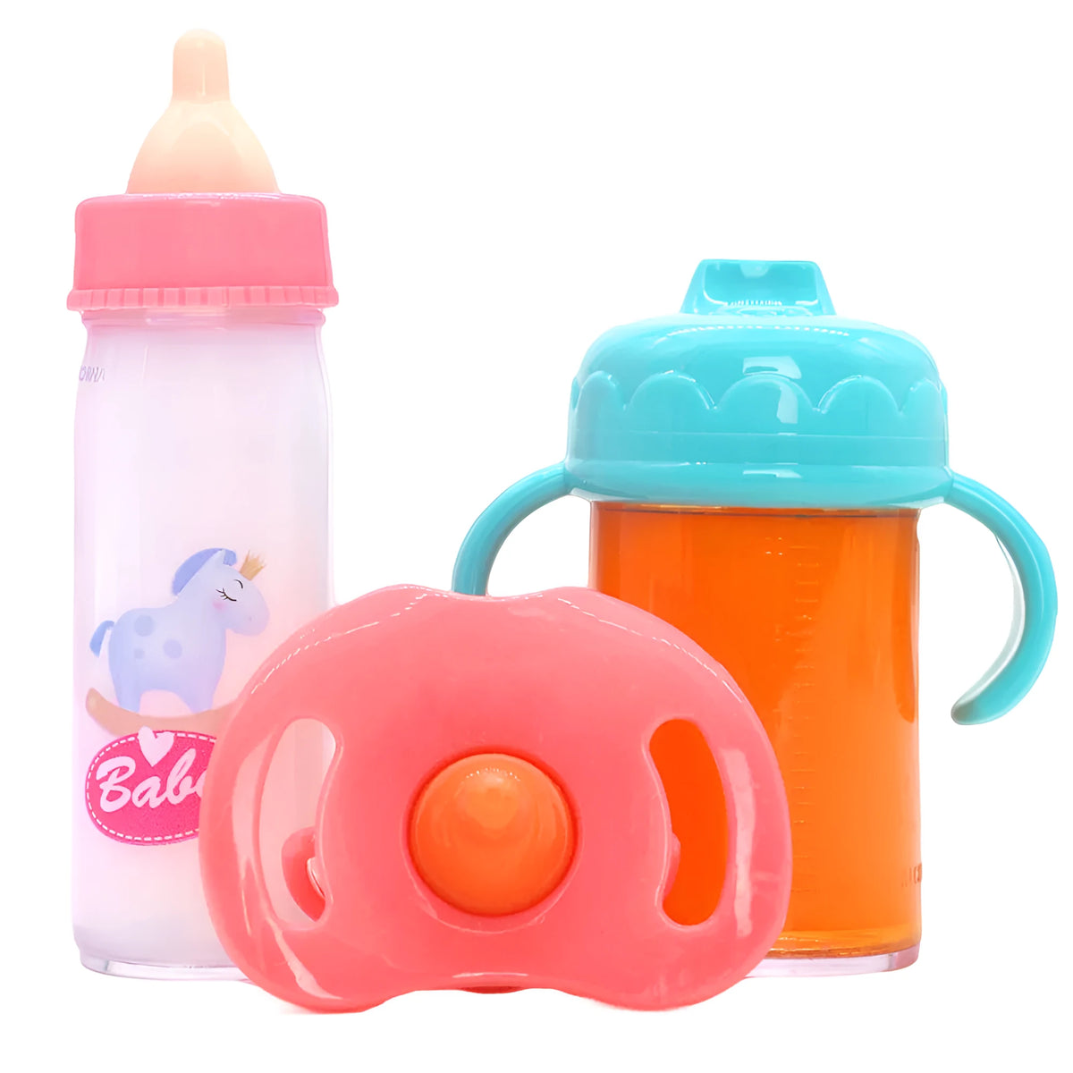 Plastic magic bottle nipple doll accessory set for 14-18 inch dolls in pony pink or bear blue