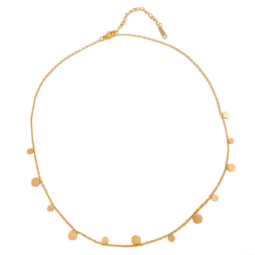 Gold electroplated titanium steel geometric pendant necklace for women in round slice, square, or water drop shape