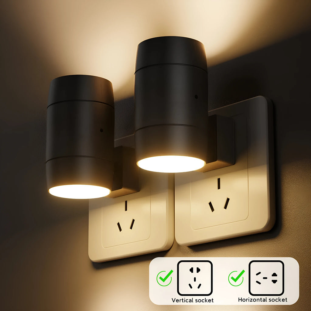 White plug-in night lamp with adjustable brightness control and rotatable light head