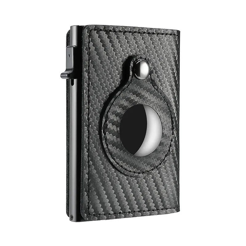 Genuine leather Crazy Horse card holder wallet with multiple card slots and air tag compartment in brown finish