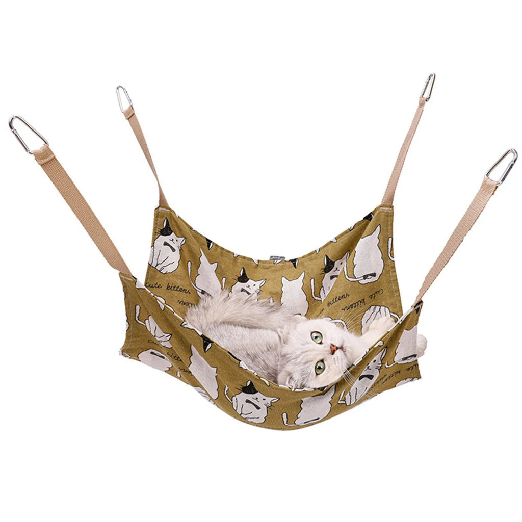 Cotton linen cat hammock bed measuring 47x47cm with hanging hook in multicolour design