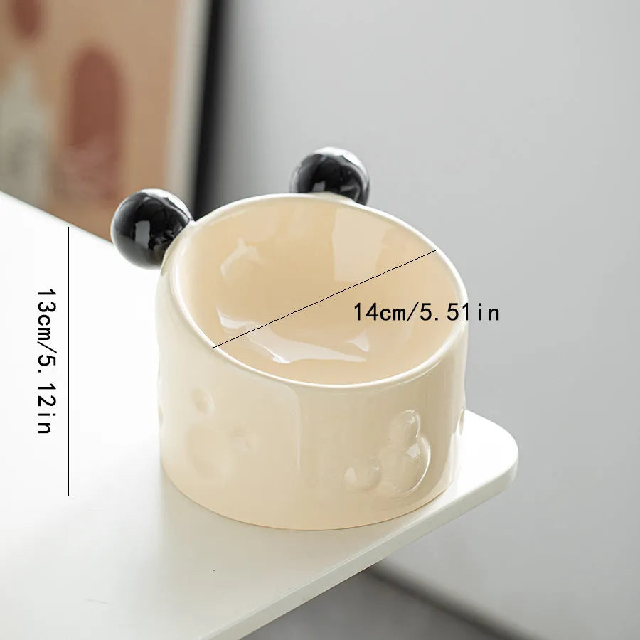Ceramic high-footed double pet bowl with tilted stand for cats and dogs, in red or white