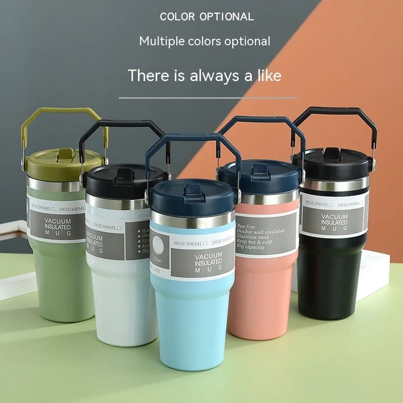 Stainless steel insulated travel tumbler with handle cover in various colours