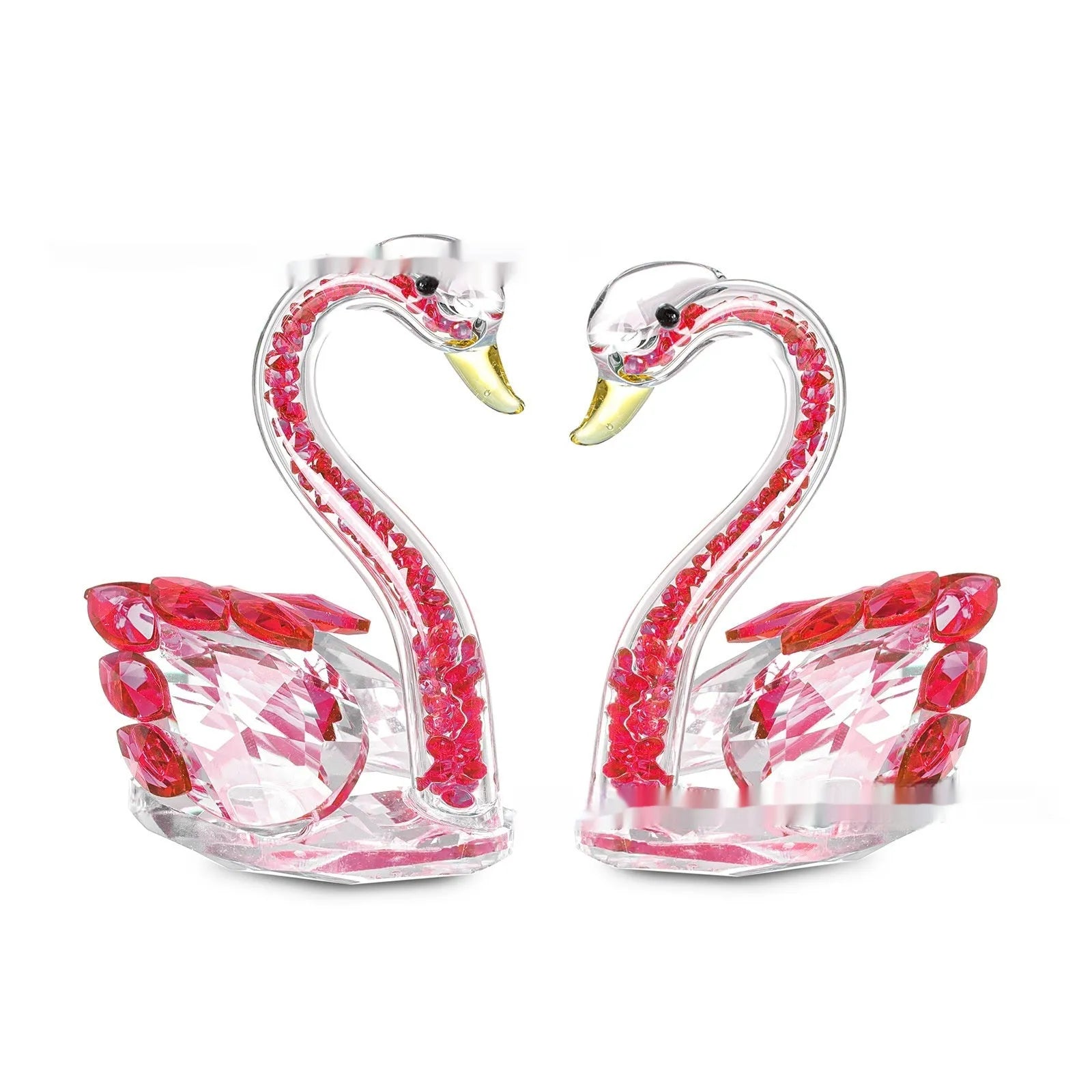 Crystal swan decoration in red, blue, pink, or violet with solid head or empty pipe style