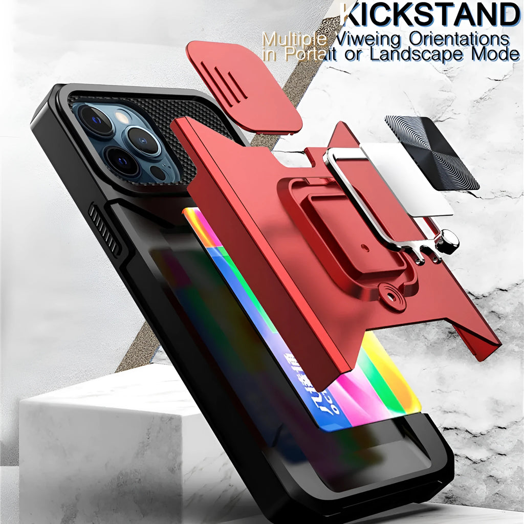 Drop-resistant phone case with sliding window card holder and magnetic suction in black for iPhone 15