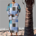 Men's long Arabic robe in bamboo linen, loose colour matching sweater style, sizes S to XXXL