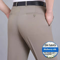 Men's straight cut business trousers in mulberry silk blend fabric with high waist design