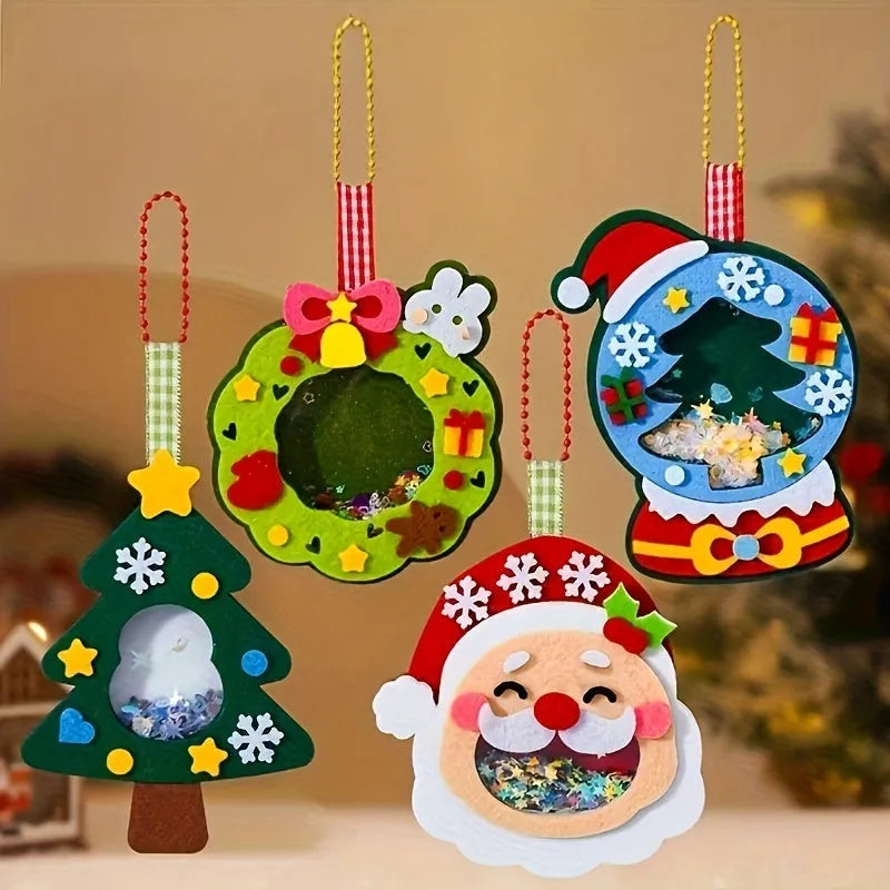 4pcs Christmas Felt Applique Kit with four ornament designs Santa Claus wreath tree crystal ball