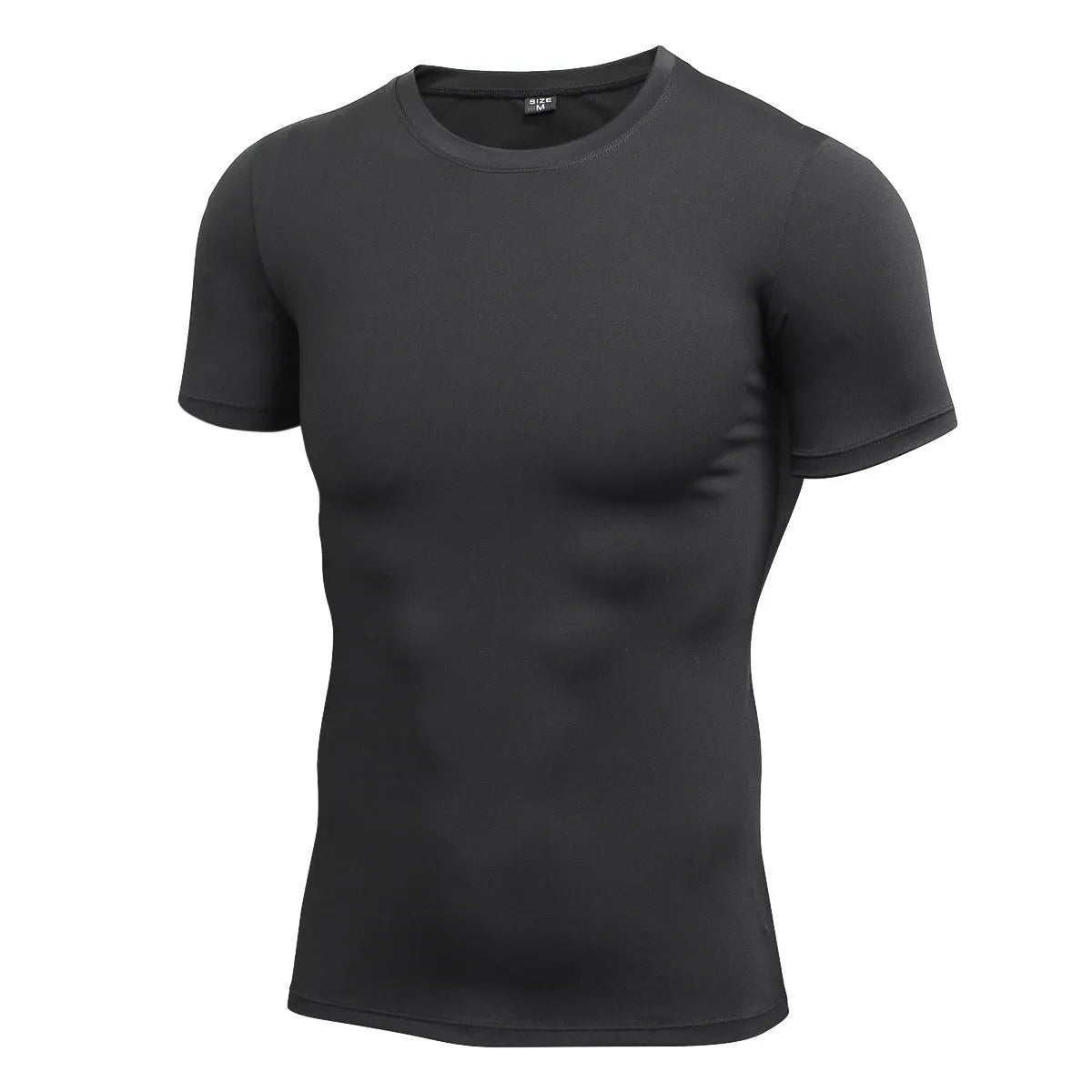 Men's solid colour short-sleeved fitness shirt in quick-drying polyester, shown in multiple colour options.