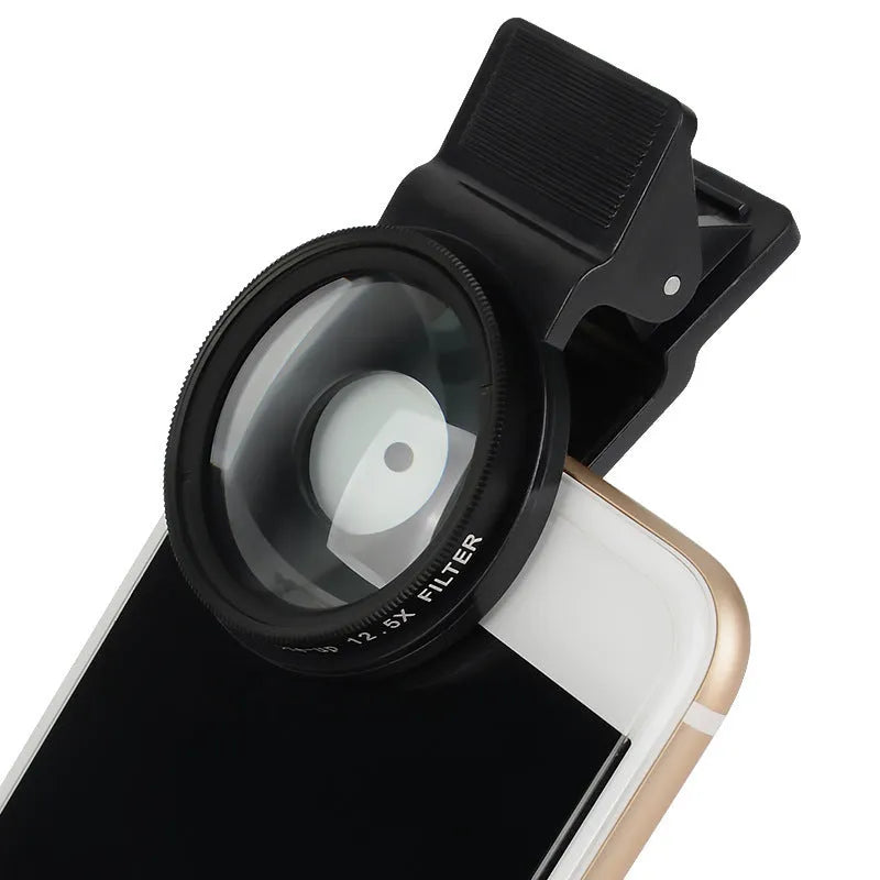 Smartphone macro photography lens with aluminium alloy frame and clip attachment