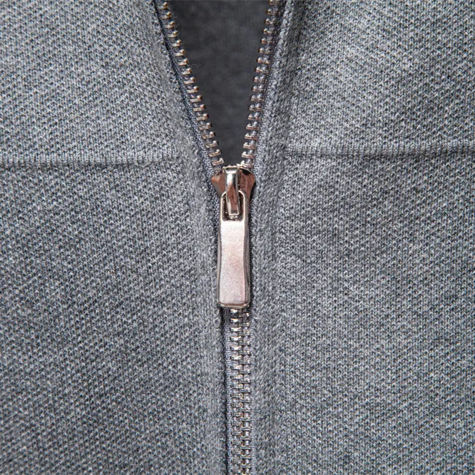 Men's 100% cotton slim fit zip cardigan in black, dark blue, and dark gray - front view